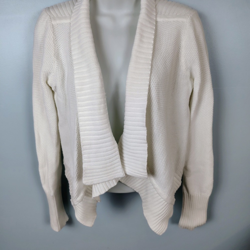 Banana Republic Womens M Open Front Cardigan White Cotton Coastal Minimalist - Picture 2 of 7